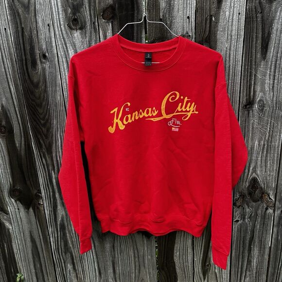 Kansas City Chiefs Football Crewneck Sweatshirt Unisex Medium Red Script Flag - Picture 2 of 16
